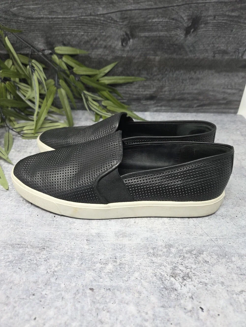 Vince Black Blair Perforated Leather Slip On Sneakers Womens Size 10 Classic